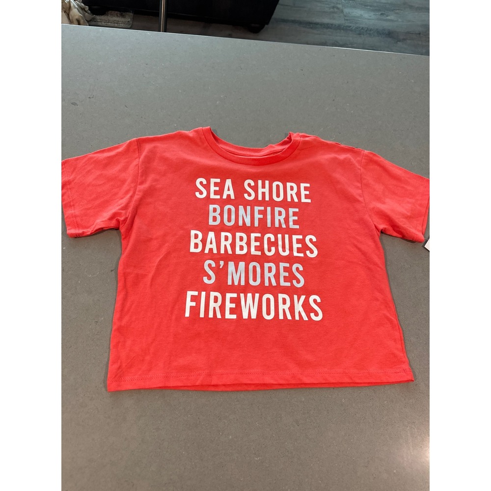 Mad Engine Girls T Shirt Sea Shore Bonfire Barbecue Size L (10/12) Red